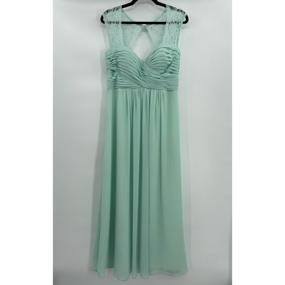 BILL LEVKOFF Mint Green Chiffon Lace Keyhole Bridesmaid Gown Maxi Dress Size 10